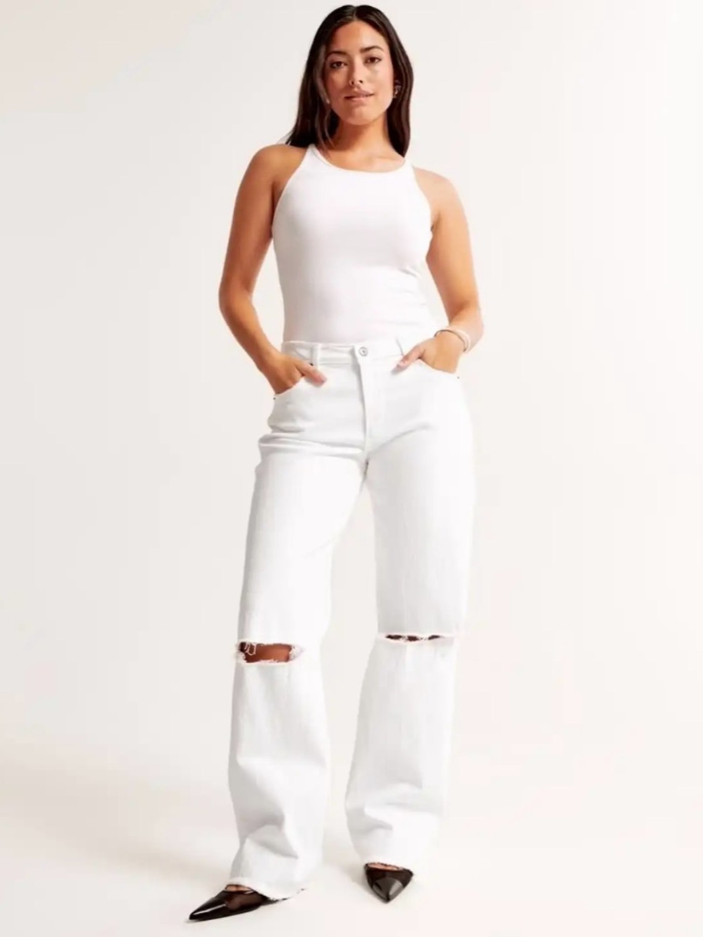 Abercrombie‎ & Fitch White Baggy Low Rise Jeans